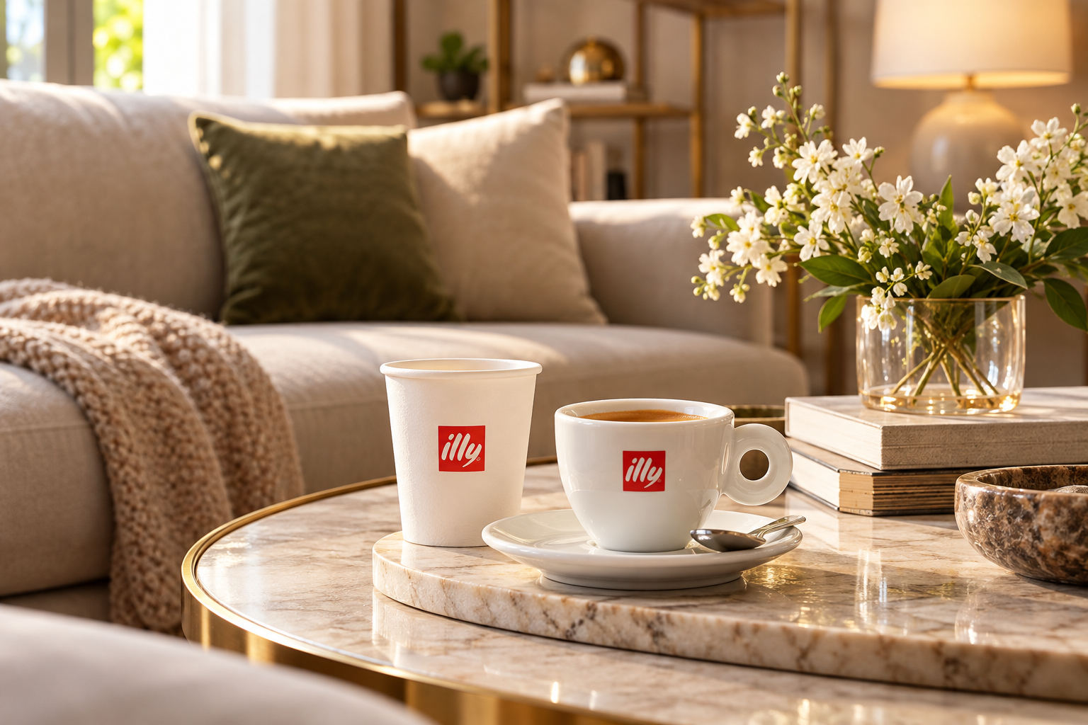 Café illy numa sala de estar